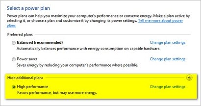 windows7 high performance power plan