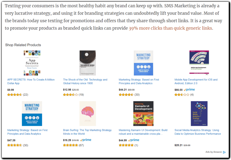Example of Amazon Recommendations inside an article