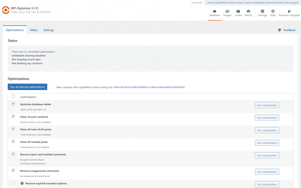WP-Optimize Database Optimization