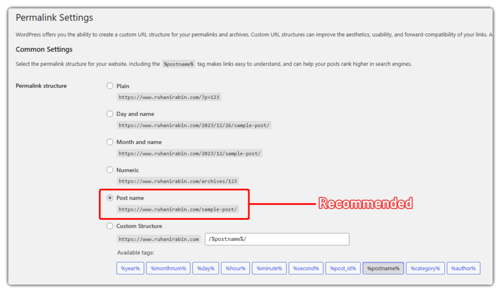 Wordpress Permalink Settings Recommended