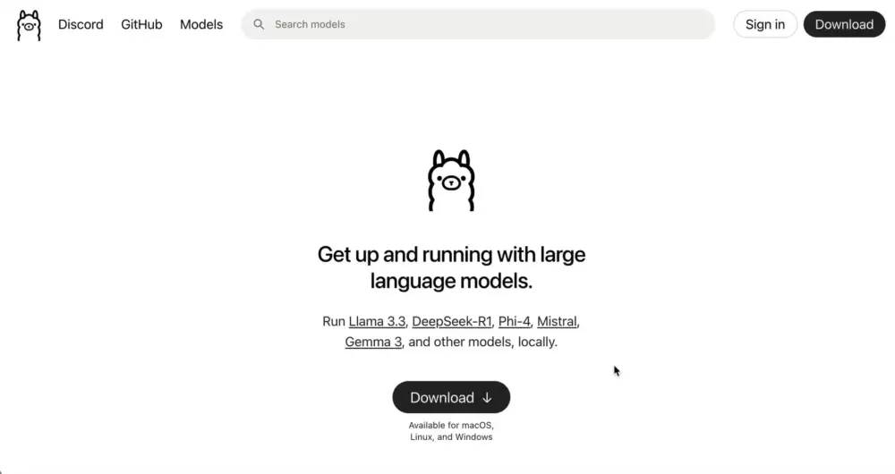Ollama application for downloading AI models locally