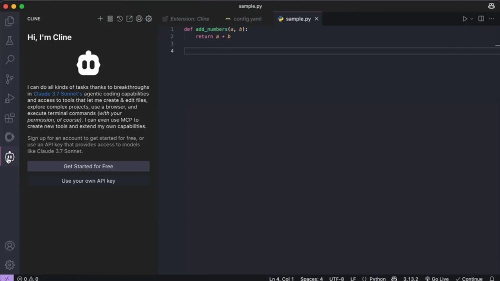 Registering and signing in to Cline within VS Code