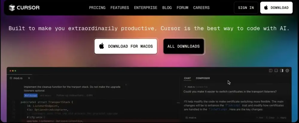 Cursor AI code editor interface overview