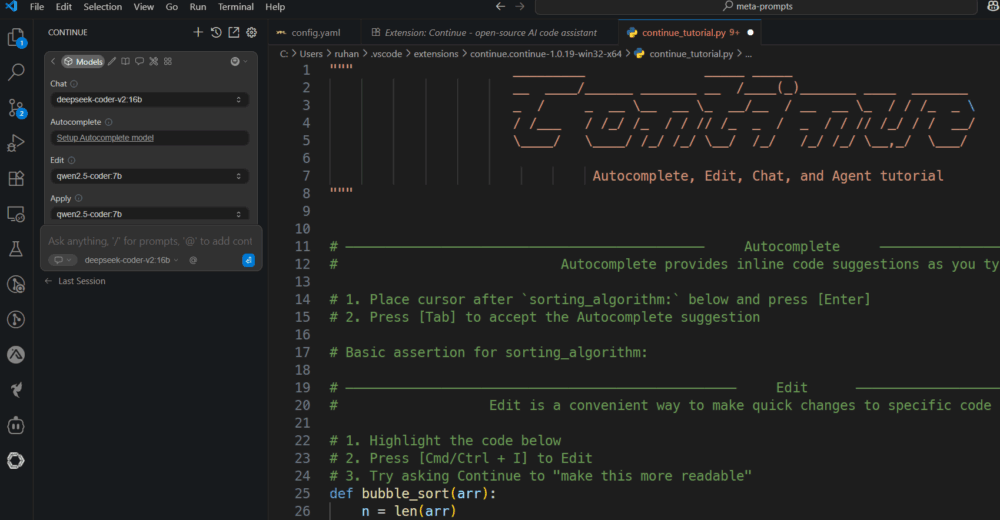 Configuring Continue.dev with Ollama models in VS Code