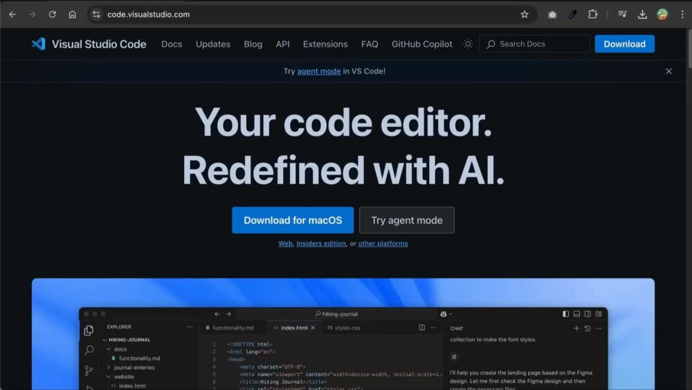 VS Code download page on code.visualstudio.com