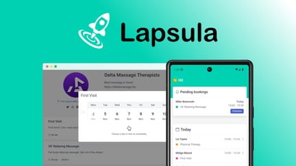Screenshot of the Lapsula SaaS app on desktop and mobile, showing easy scheduling tools for massage therapists.